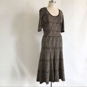 CARMEN MARC VALVO | Animal Pattern Flared Midi Sweater Dress Size X Large